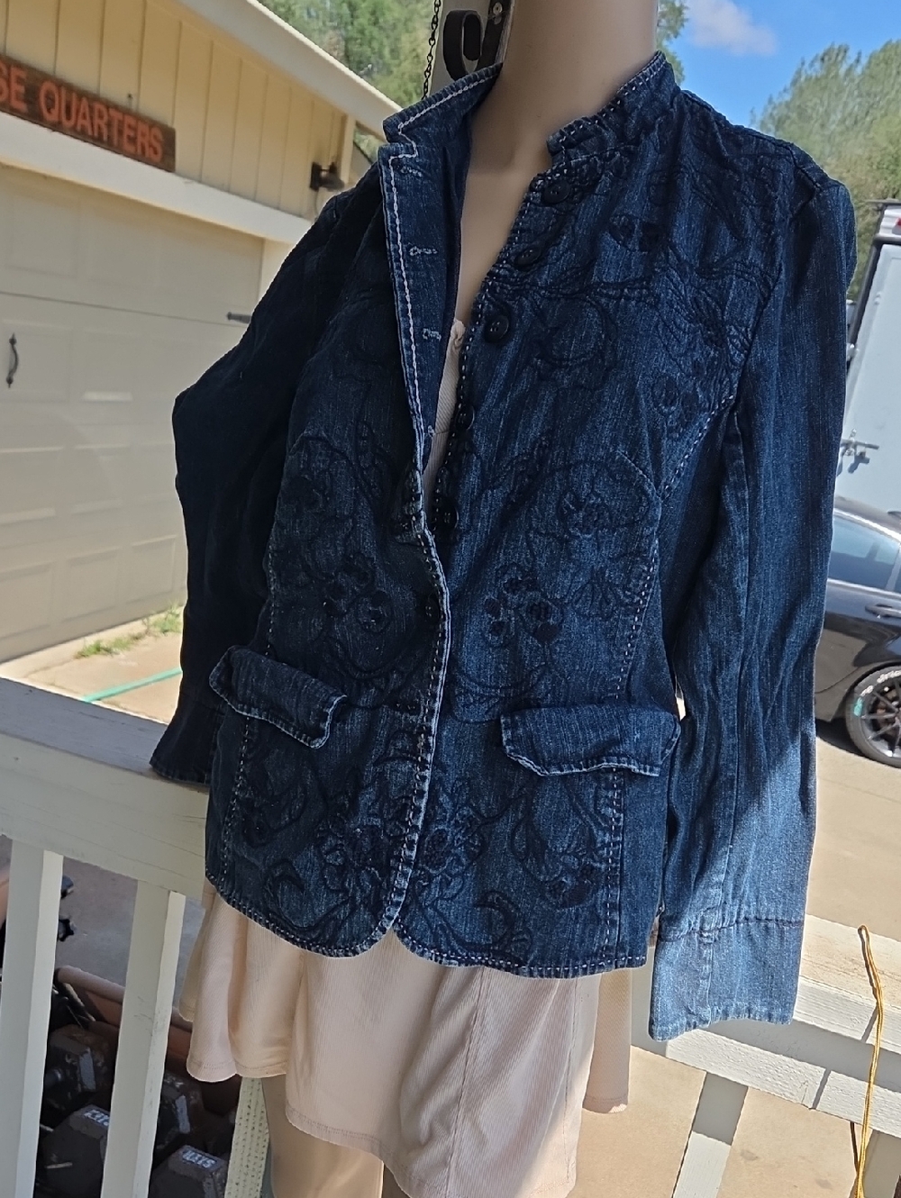 Coldwater Creek Dark Blue Embroidered Denim Jacket